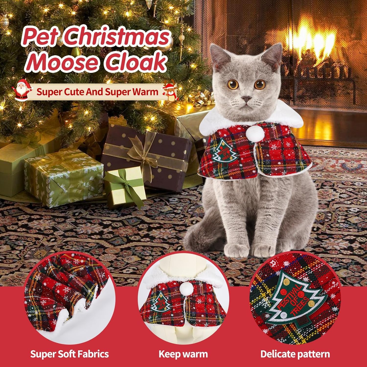 Christmas Costume Dog Cat Christmas Outfit Pet Cape Cloak Red Cute Pet Costume Cape Warm Soft Cat Clothes for Small Medium Sized Puppy Dog Cat