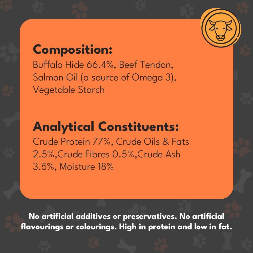 Small Buffalo Dental Chews, Healthy, Natural and Long-Lasting Dog Treats, Grain Free and Low in Fat 55G (4 Chews)