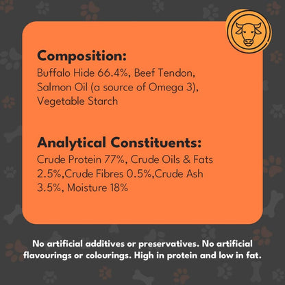 Small Buffalo Dental Chews, Healthy, Natural and Long-Lasting Dog Treats, Grain Free and Low in Fat 55G (4 Chews)