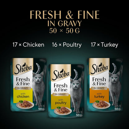 Sheba Cat Wet Food - Fresh and Fine - Cat Pouches Poultry in Gravy - 50 X 50 G Pack