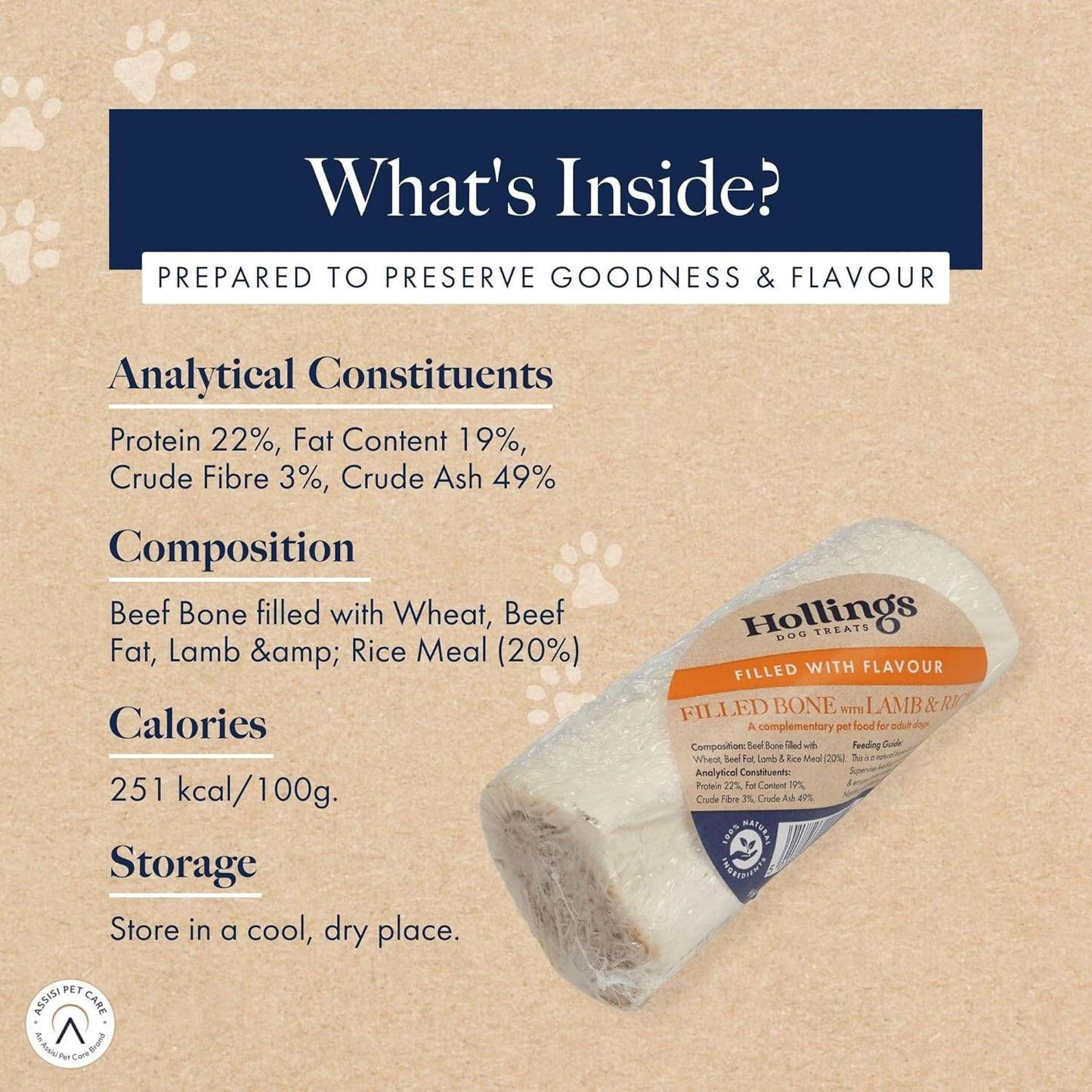 Filled Bone with Lamb & Rice Dog Chew, 100% Natural, Air Dried Long Lasting Bone for Adult Dogs, 1 Count