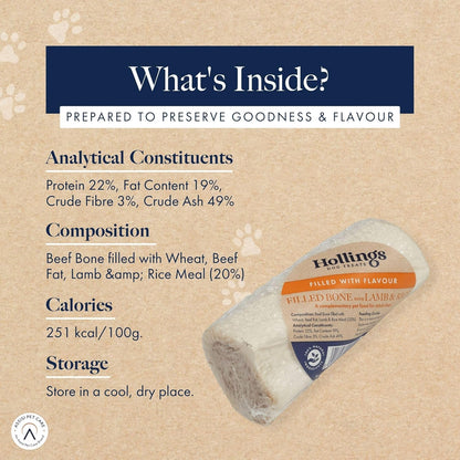 Filled Bone with Lamb & Rice Dog Chew, 100% Natural, Air Dried Long Lasting Bone for Adult Dogs, 1 Count