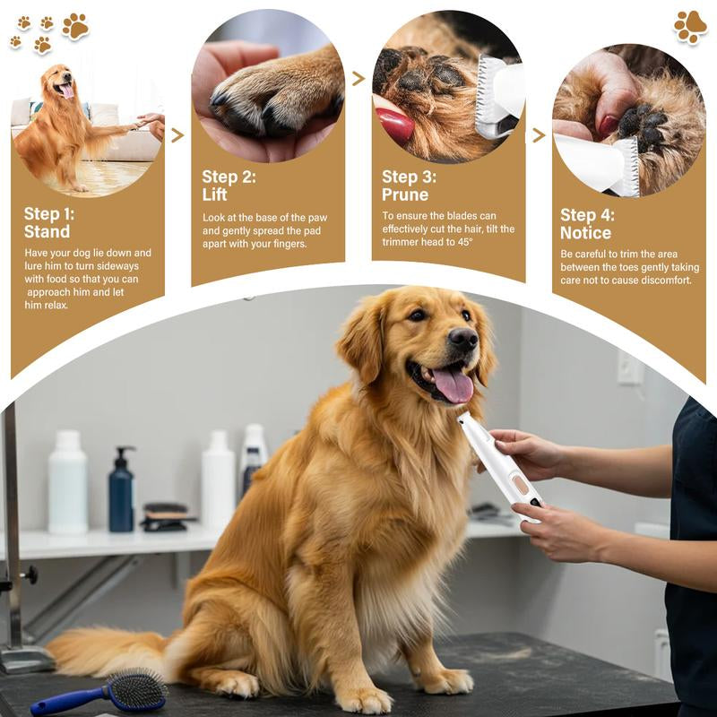 Rechargeable Pet Hair Trimmer Kit | Cordless Quiet Paw Trimmer with LED Light - Waterproof, Small Dogs & Cats! Easy Quiet Grooming for Paws & Fur! Must-Have Pet Grooming Tool