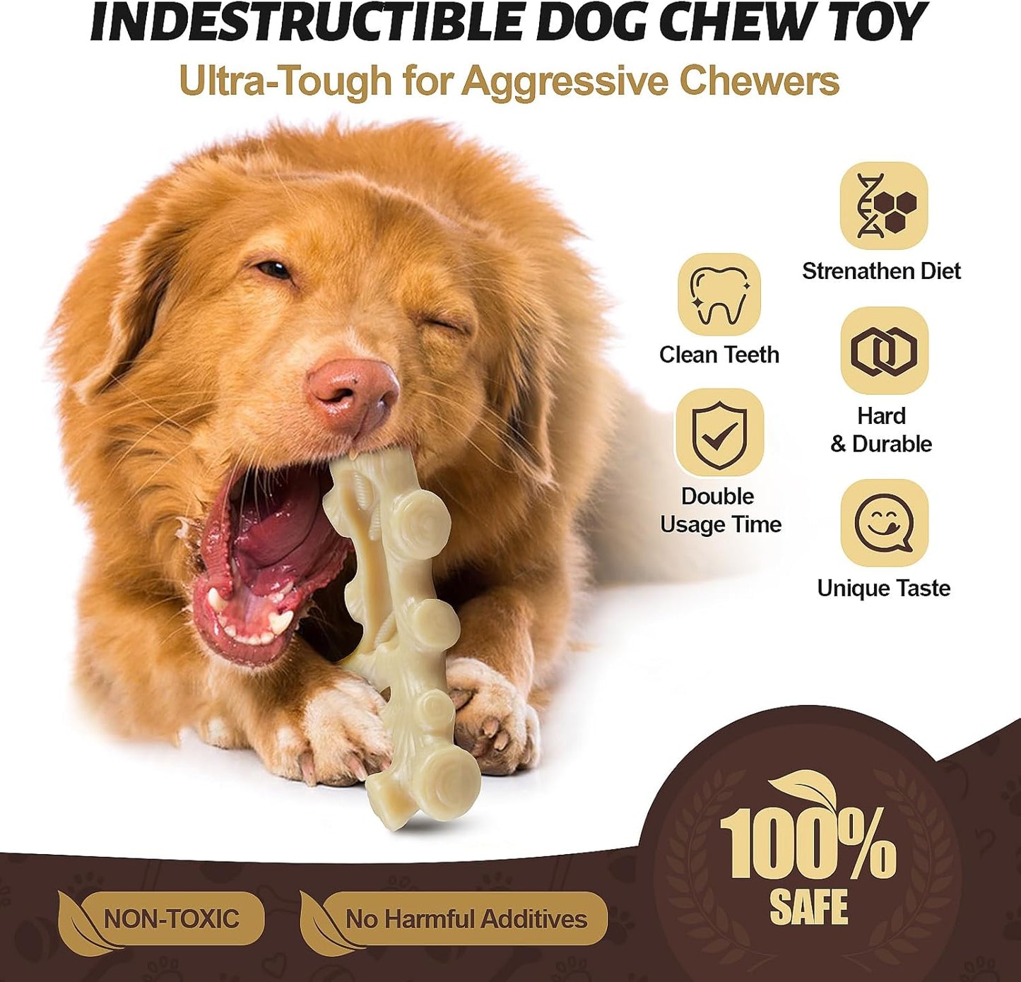 Dog Chew Toys for Aggressive Chewers,2 Indestructible Dog Toys for Medium and Large Breed,Real Bacon Flavored Best Dog Toys to Keep Them Busy, Dog Bones for Teeth Cleaning and Training