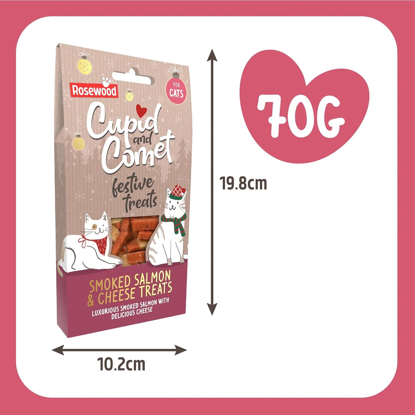 Cupid & Comet Smoked Salmon and Cheese Cat Treats - Made with Real Meat, Luxury Treats for Cats, Small Bite Sized Cat Snacks, Festive for Cats (70G)