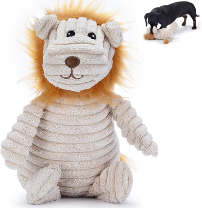 Brown Lion Plush Dog Toy with Squeaker – Soft, Ribbed Design for Playtime Fun. Great for Small and Medium Dogs Looking for an Exciting, Squeaky Toy for Interactive Play.