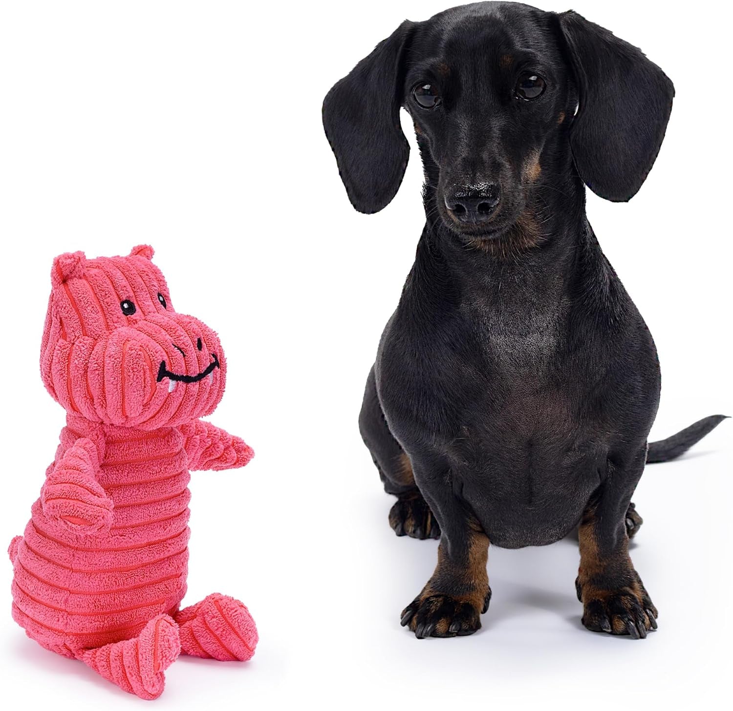 Pink Hippo Dragon Plush Dog Toy with Squeaker – Soft, Durable, Ribbed Design for Play, Perfect for Small and Medium Dogs. Ideal for Interactive Play and Enjoyment.