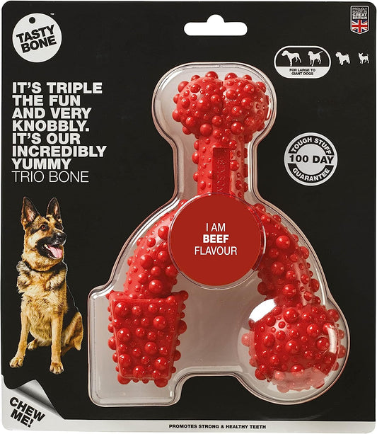 Tastybone Triobone Nylon Dog Chew Toy for Large Dogs (Beef) - Indestructible for Aggressive Chewers, Everlasting Flavour, Strong Healthy Teeth, Made in the UK