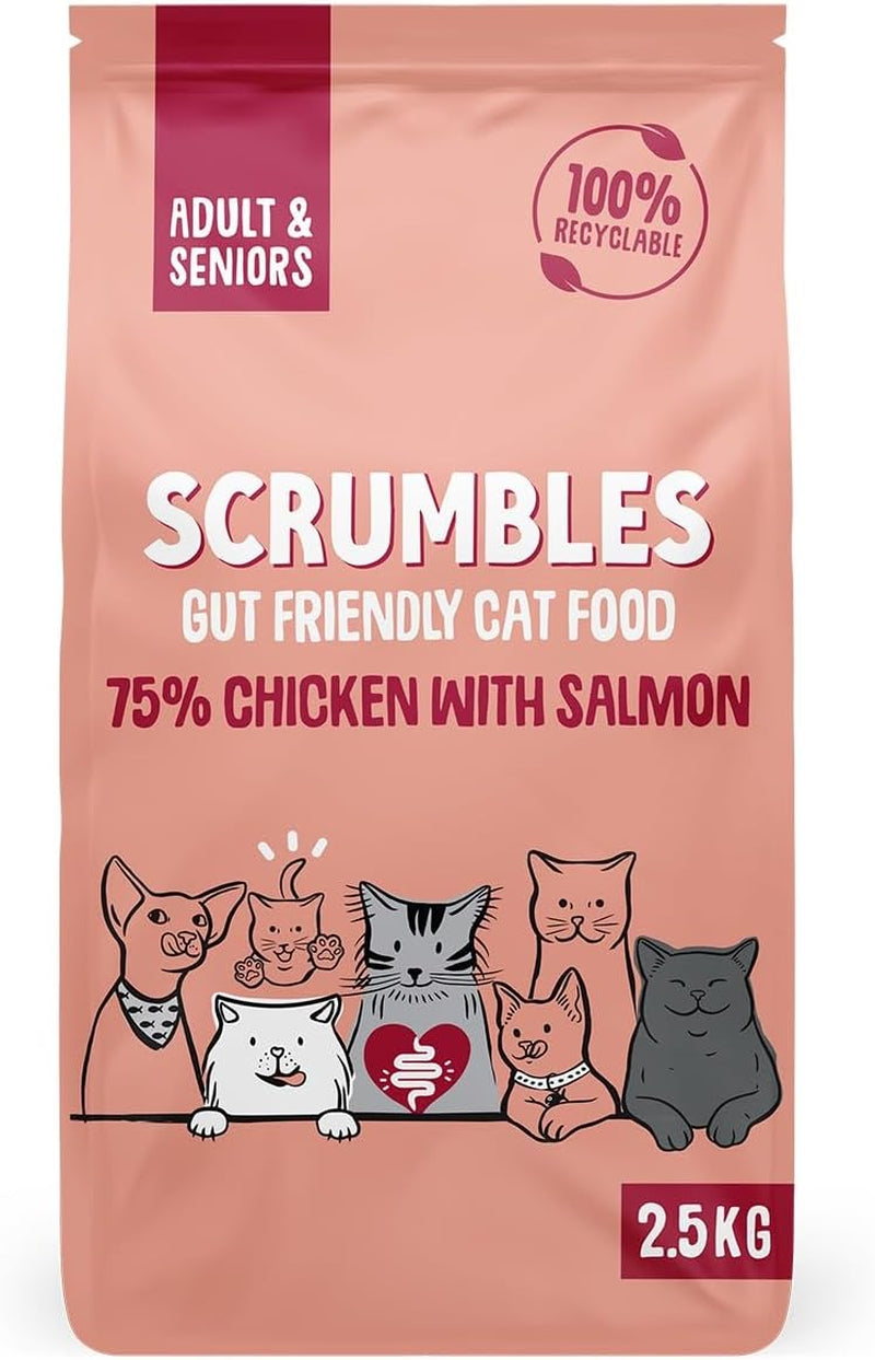Scrumbles All Natural Dry Cat Food with Chicken and Fresh Salmon, High Protein Food for Adults and Seniors, 2.5 Kg,Pink Bag
