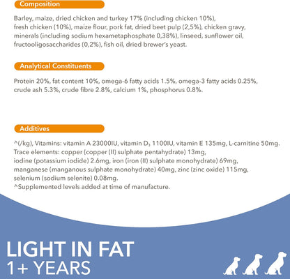 Light in Fat Complete Dry Dog Food Chicken 3Kg - 30% Lower Fat Formula