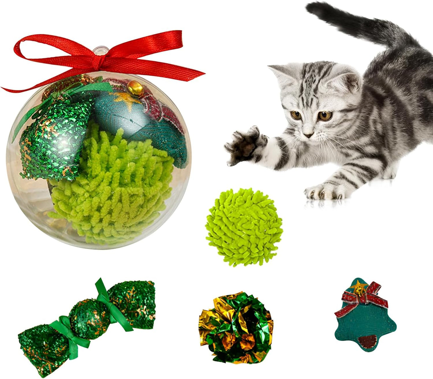B Christmas Cat Toys Set, Xmas Kitten Gifts, Indoor Cat Toys, Including Mouse, Candy, Crinkle Ball, Plush Ball, Cat Pet Interactive Toys