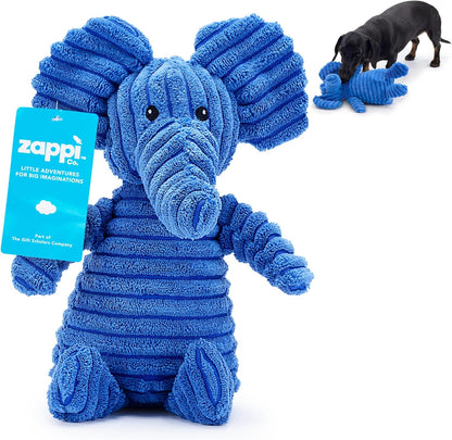 Blue Elephant Plush Dog Toy with Squeaker – Soft, Durable, Ribbed Plush for Cuddling and Play. Perfect for Small and Medium Dogs Who Enjoy a Squeaky Toy for Comfort and Interaction.