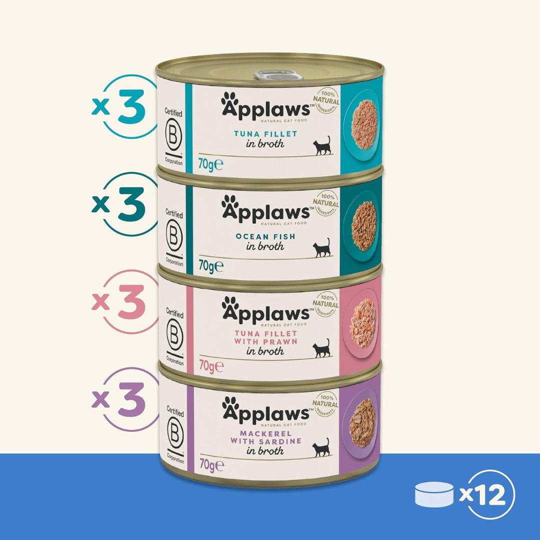 Applaws 100% Natural Wet Cat Food, Fish Selection in Broth 70 G (Pack of 12)