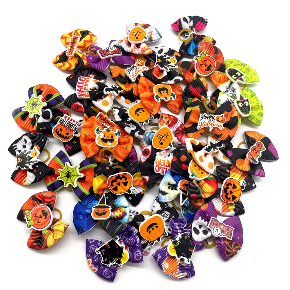 Adorable Halloween Pumpkin Dog Hair Bows - 10/20/30 Pcs Cute Pet Accessories for Small Dogs - Stylish Grooming Supplies
