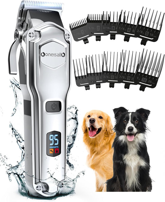 Oneisell Dog Clippers for Grooming for Thick Heavy Coats/Low Noise Rechargeable Cordless Pet Shaver with Stainless Steel Blade/Waterproof Dog Shaver for Dogs Pets and Animals