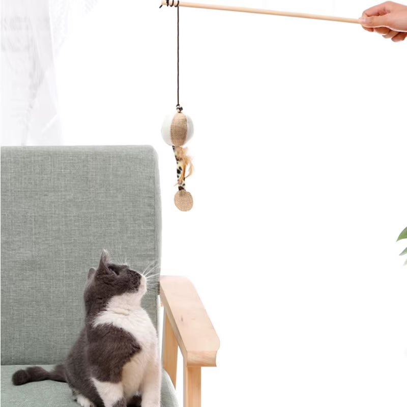 1PC Teaser Feather Toys Kitten Funny Colorful Rod Cat Wand Toys Wood Pet Cat Toys Interactive Stick Pet Cat Supplies