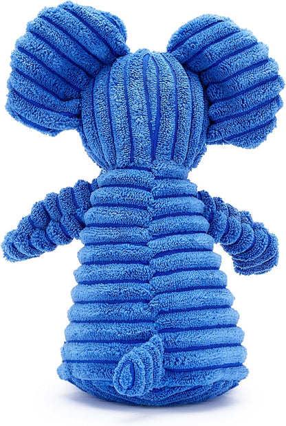 Blue Elephant Plush Dog Toy with Squeaker – Soft, Durable, Ribbed Plush for Cuddling and Play. Perfect for Small and Medium Dogs Who Enjoy a Squeaky Toy for Comfort and Interaction.