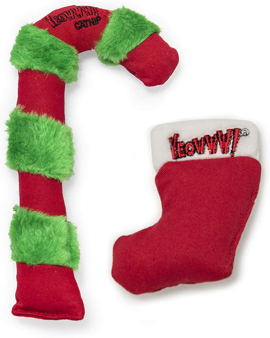 Catnip Cat Toy for Cats -Premium Quality Strong Organic Catnip Cat Toy Bundle (1 X Candy Cane Cat Kicker 20Cm and 1X Christmas Stocking 7Cm)
