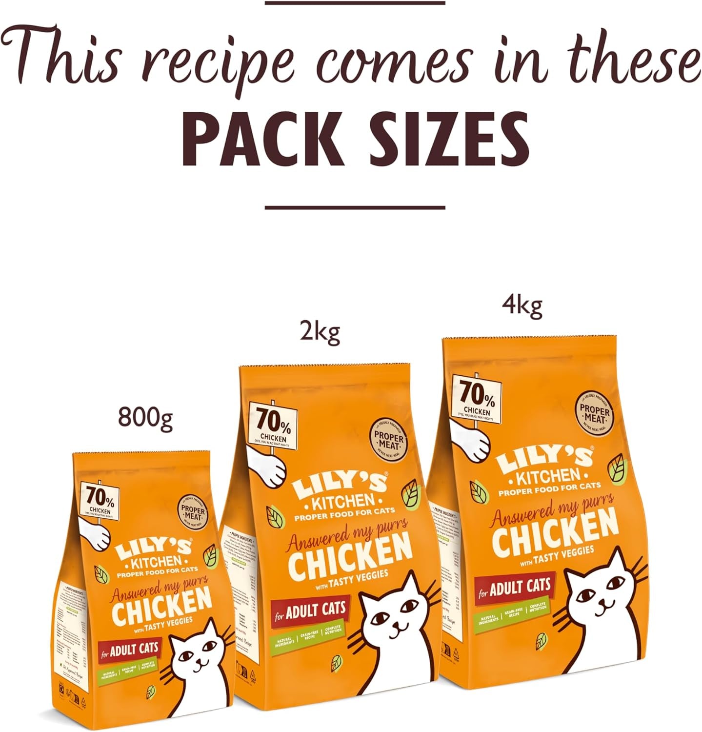 Made with Natural Ingredients Adult Dry Cat Food Bag Chicken with Veggies Grain-Free Recipe 2Kg