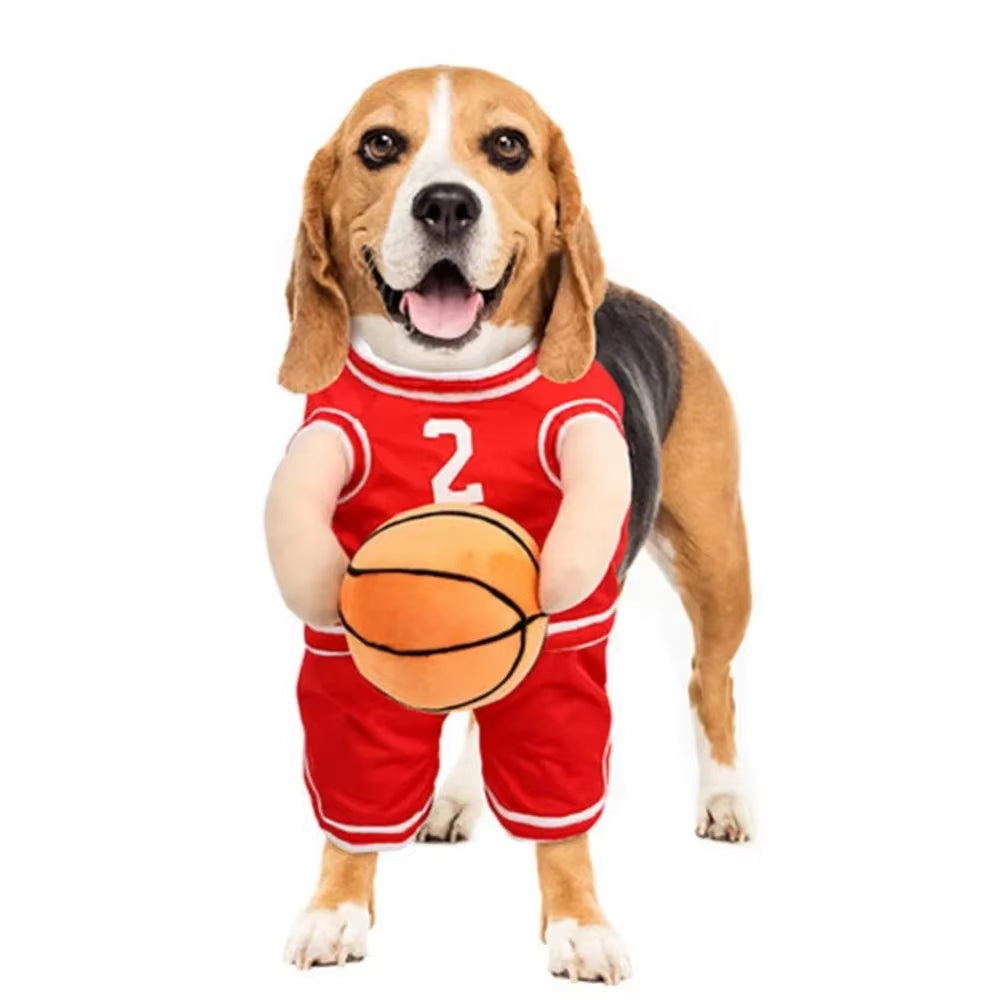 Cute Dog Basketball Costume Halloween Cosplay S/M/L Pet Decoration Clothes Holding Ball Breathable Puppy Player Costume Funny