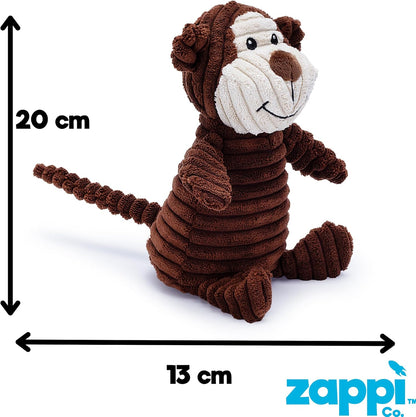 Brown Monkey Plush Dog Toy with Squeaker – Soft, Ribbed Fabric for Chewing and Interactive Play. a Great Choice for Small, Medium, or Large Dogs Playtime with Squeaky Toys