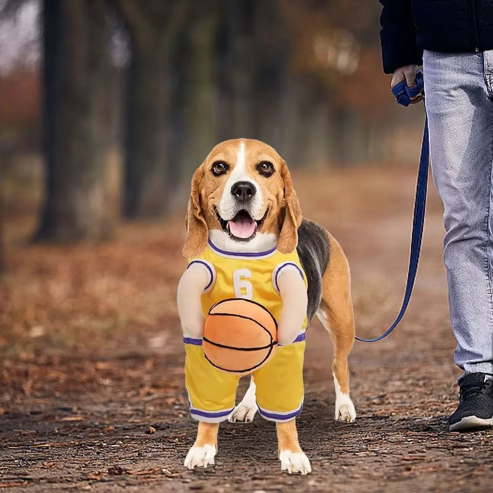 Cute Dog Basketball Costume Halloween Cosplay S/M/L Pet Decoration Clothes Holding Ball Breathable Puppy Player Costume Funny