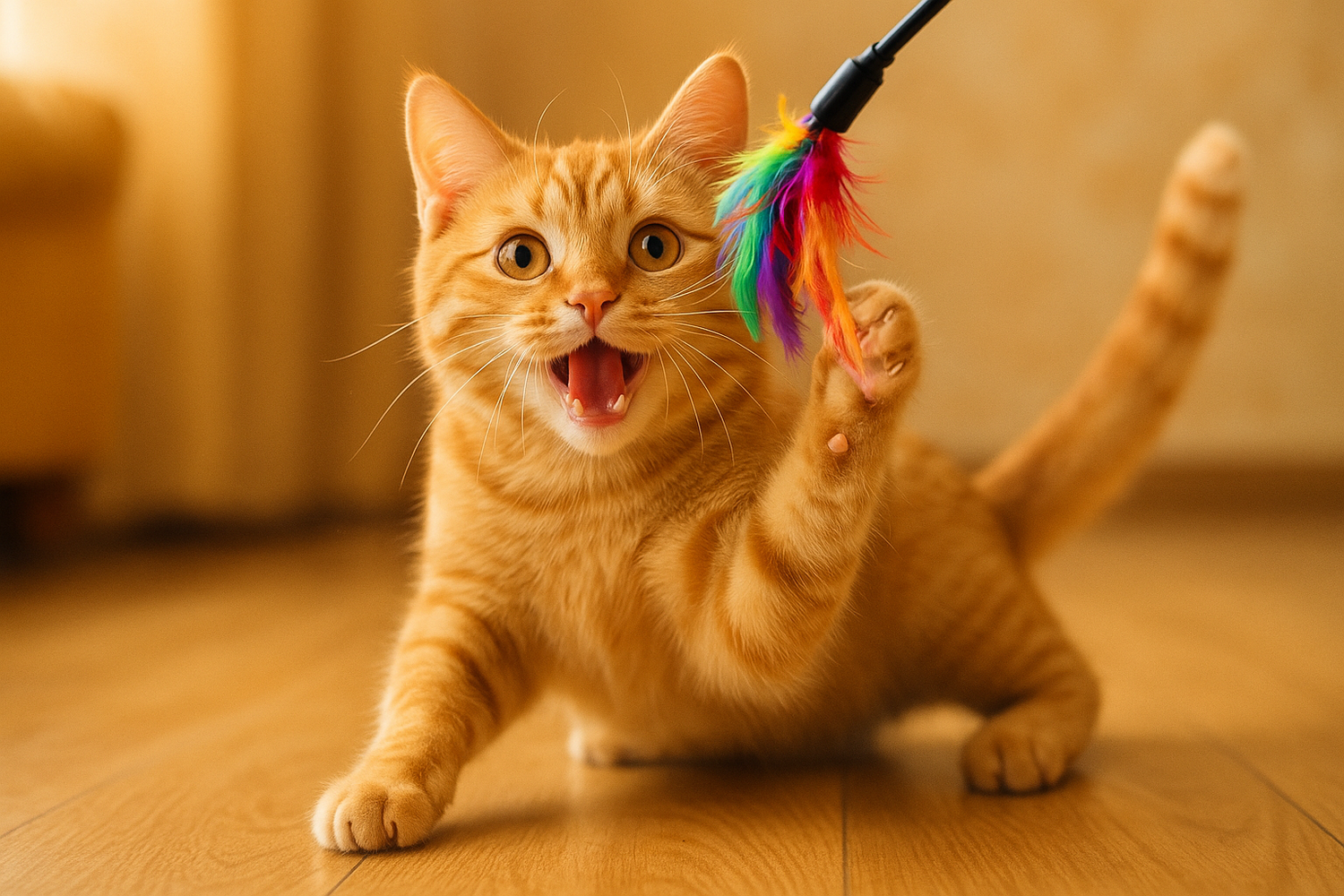 happy cat playing with toy